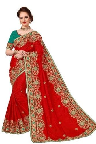 Red Festival Wear Special Silk Embroidered Saree With Blouse Piece (K783)