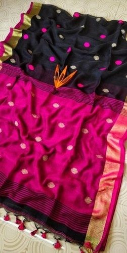 Pink Festive Wear Pure Linen Handlooms Ball Butta Jamdani Sarees