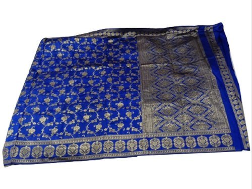 Party Wear Ladies Royal Blue Printed Pure Silk Saree