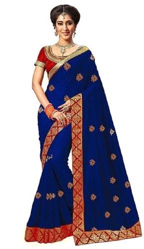 Latest Trendy Design Silk Embroidered Saree With Blouse Piece (K734)