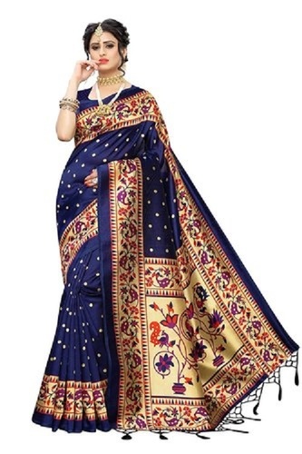 Navy Blue Party Wear Ladies Art Silk Saree