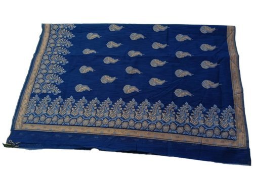 Printed Party Wear Ladies Navy Blue Pure Silk Saree