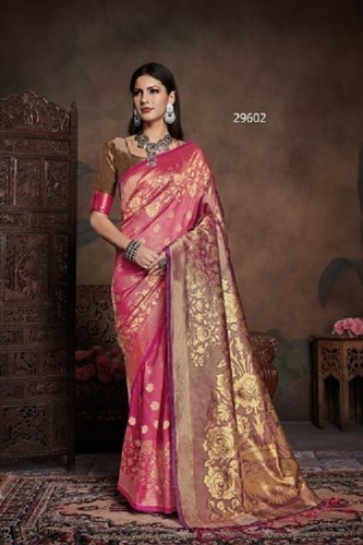 Silk Printed Multi-color Banarasi Sarees For Ladies