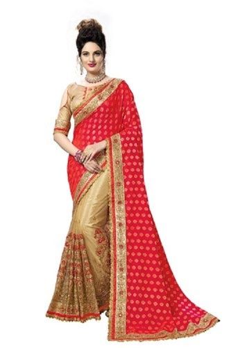 Red Special Design Silk And Net Embroidery Saree With Blouse Piece (K821)