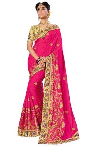 Trendy Traditional Silk Kalamkari Design Embroidery Saree With Blouse Piece (K765)