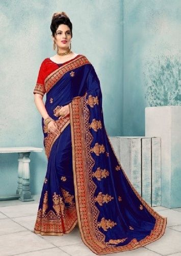 Wedding Wear Silk Embroidery Saree With Blouse Piece (K824)