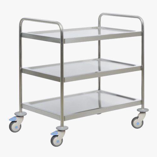 3 Shelve Rust Proof Silver Color Stainless Steel Hospital Portable Surgical Instrument Trolley