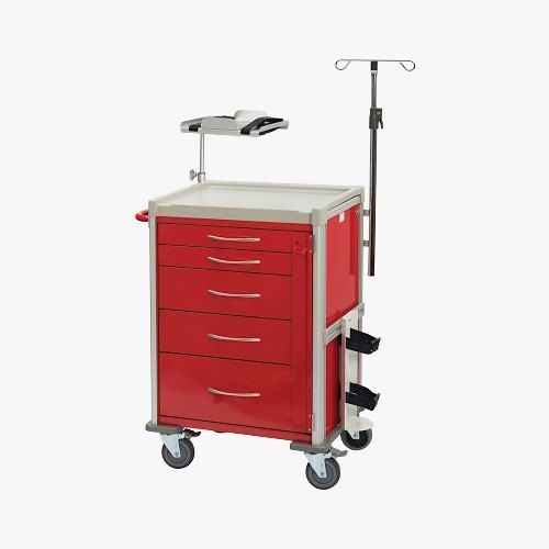 5 Drawers And 4 Wheel Portable Type Hospital Patient Stainless Steel Emergency Trolley 