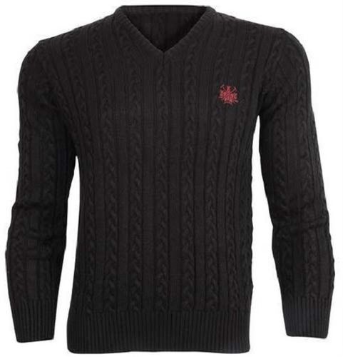 Black Color Full Sleeves V Neck Mens Woolen Pullovers Sweaters