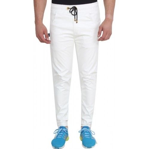 Black Cotton Fabric White Color Plain Track Pants