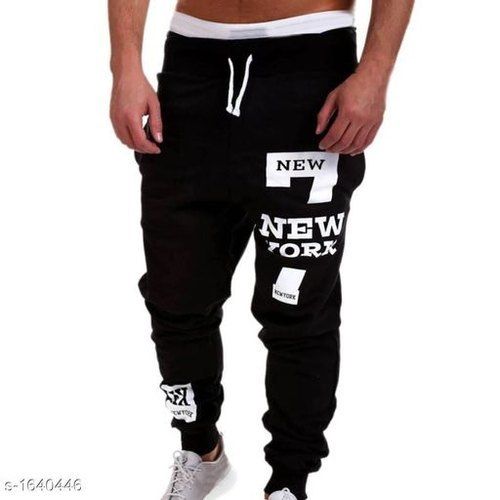 Regular Fit Cotton Black Color Drawstring Track Pants