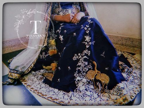 Wedding Wear Blue Color Half Sleeves Stitched Embroidered Designer Lehenga Choli