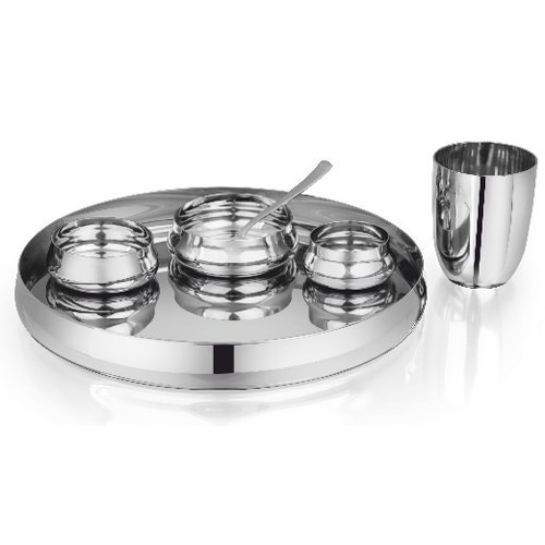 6 Pieces Stainless Steel Thali Set - Color: Silver