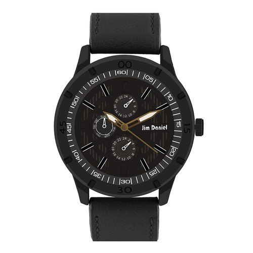 Various Colors Are Available Analog Round Dial Stylish Men Watch With Leather Strap