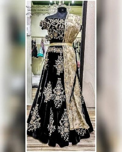 Indian Black Color Hand Embroidered Bridal Lehenga Choli With Zardozi Work