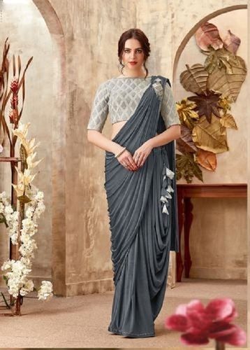 Gray Color Casual Wear Plain Designer Saree