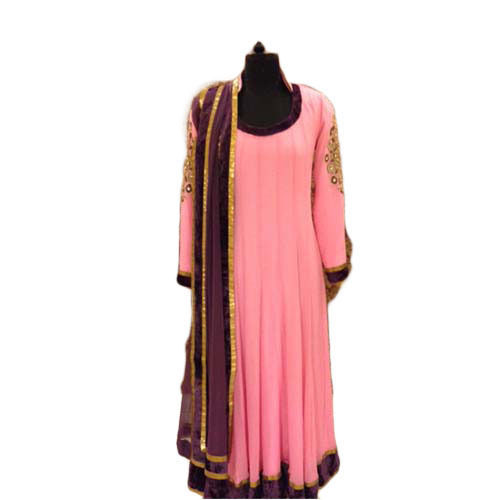 Indian Pink Color Party Wear Full Sleeve Round Neck Hand Embroidered Salwar Suit