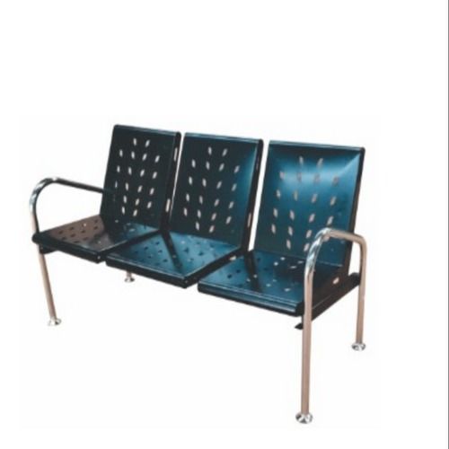 Durable Powder Coated Silver And Black Color Mild Steel With Stainless Steel Made 3 Seater Waiting Chair