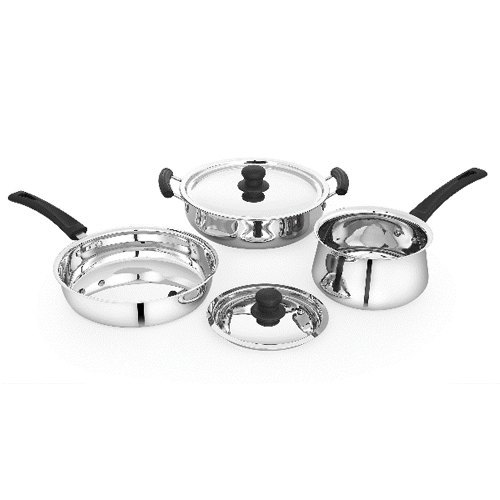 Stainless Steel Non Stick Cookware Set With 5 Pots - Interior Coating: Polished