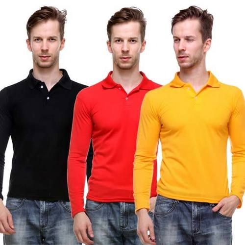 Casual Wear Multi Colour Full Sleeves Mens Cotton Polo Plain T-Shirts Age Group: 18+