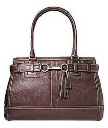 Chocolate Brown Color Zip Closure High Grip Ladies Plain Leather Handbag With Long Strap