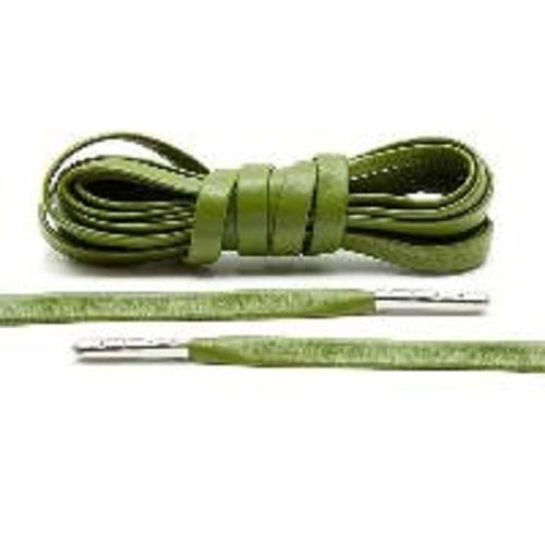 Modern Green Color Soft And Durable Flat Shape Plain Leather Laces