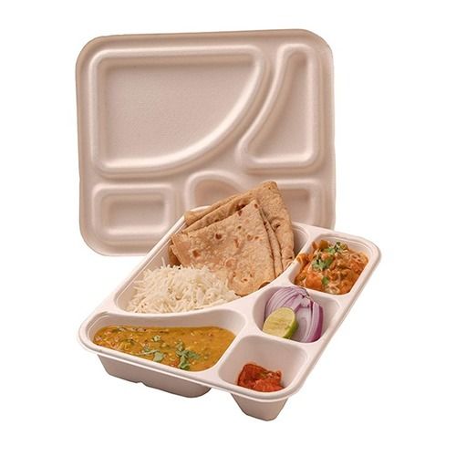 White Shiny Look, Eco Friendly 5 Compartment Meal Tray