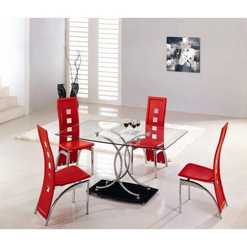 4 Chair Polished Modern Design, Stainless Steel Dining Table Design