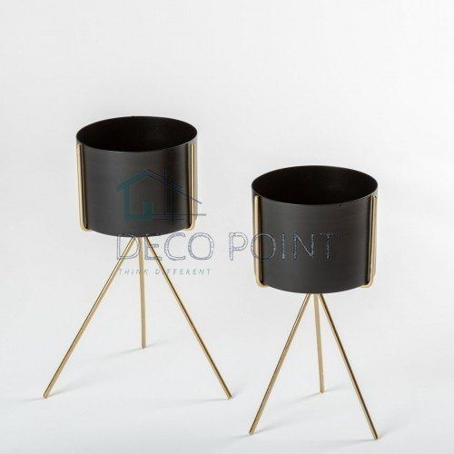 Black Anti Rust Flower Pot With Stand