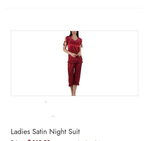 Ladies Full Length Satin Red Color Fancy Night Suit