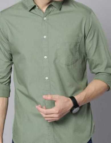 Mens Light Green Casual Full Sleeves Shirts With Front Chest Pocket