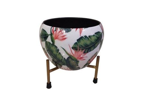 Printed Design Enamel Round Flower Pot