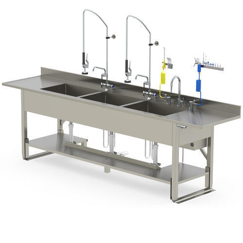 Grey Rectangular Shaped Polished Finish Stainless Steel Made Hospital Instrument Washing Sink