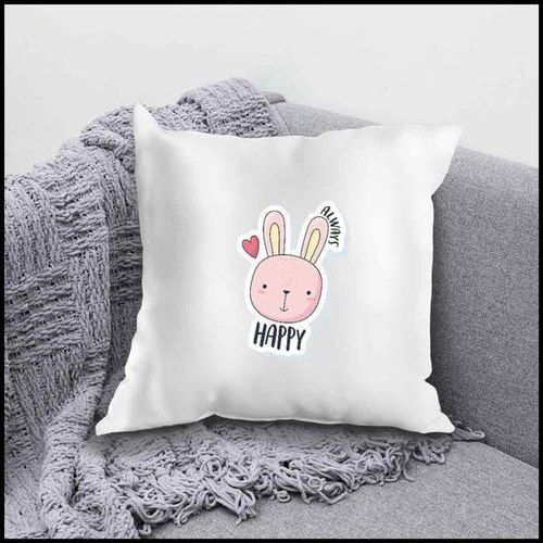 Satin Fabrics Always Happy Printed Cushion Cover With Size 16X16