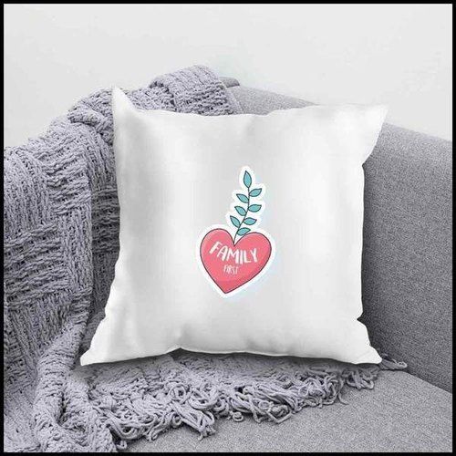 Satin Fabrics Family First Printed Cushion Cover With Size 16X16