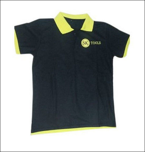 Yellow Mens Button Closure Cotton Casual Wear Polo Neck T Shirt