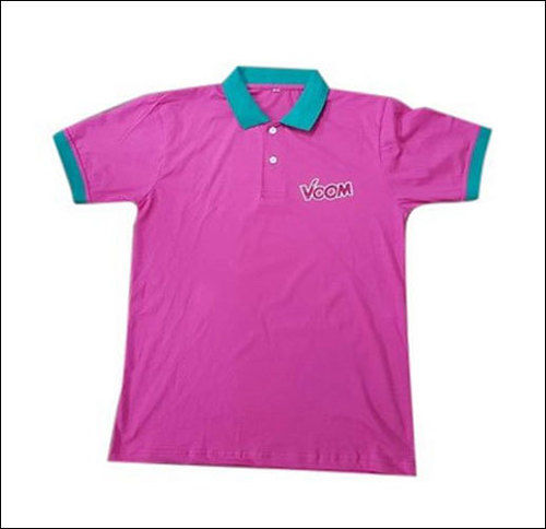 Mens Half Sleeves Pink Printed Polo Neck Plain T-shirt