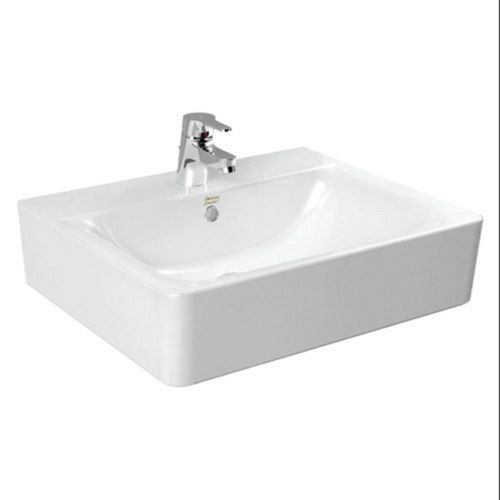 One Piece 550 X 460 X 180 Mm Single Tap White Wall Hung Ceramic Wash Basin