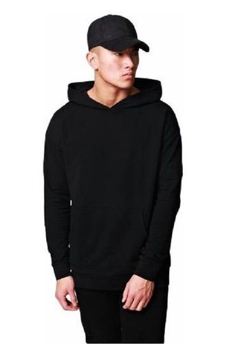 Washable Black Color Casual Wear Full Sleeves Skin Friendly Mens Plain Cotton Hooded Sweatshirt