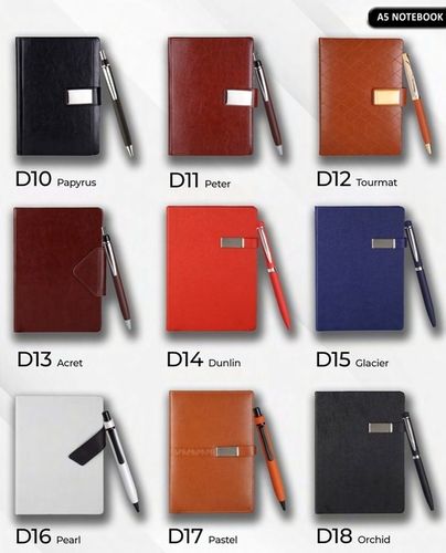 Various Colors Are Available Pen And Leather Cover Diary With Magnetic Flap For Gifting Purpose