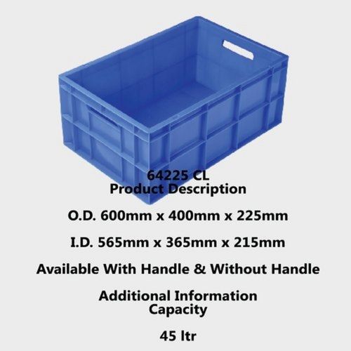 600 x 400 x 225 MM 45 Liter Stackable Blue Solid HDPE Plastic Storage Crates