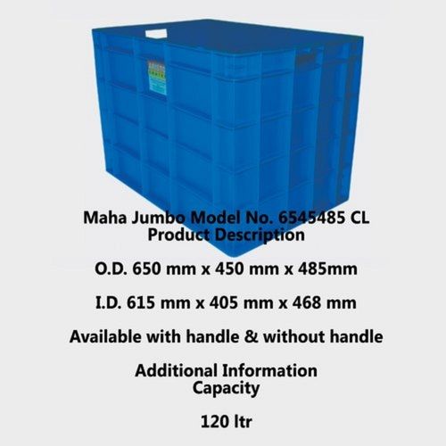 Blue 650X450X485 Mm 120 Liter Non Edible Maha Jumbo Plastic Storage Crates