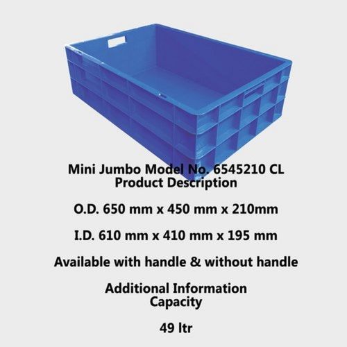 650L x 450W x 210H MM 49 Liter Blue HDPE Plastic Storage Crate