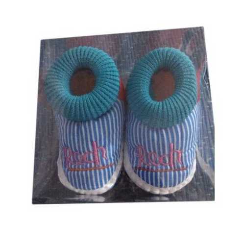 Blue Cotton And Foam Striped Pattern Baby Striped Booties