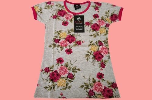 Rose Print Multi Color Casual Wear Skin Friendly Short Sleeves Round-Neck Girls Fancy Cotton Polyester Puffy Tops Age Group: Kids