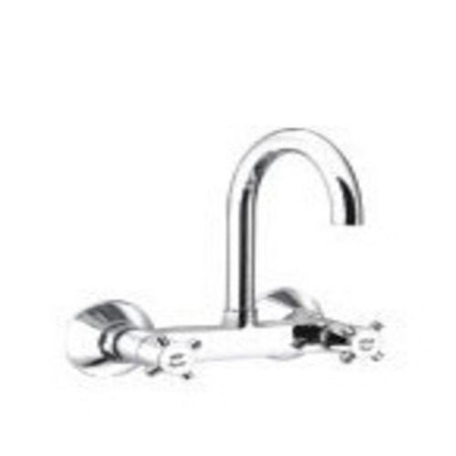 Stainless Steel Wall Mount Double Lever Bathroom Kitchen Sink Mixer Water Tap With Swinging Spout