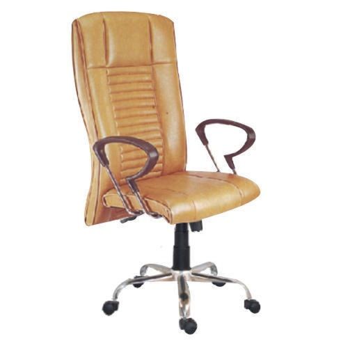18 To 22 Inch High Back Steel Base Yellow Office President Revolving Leather Chair