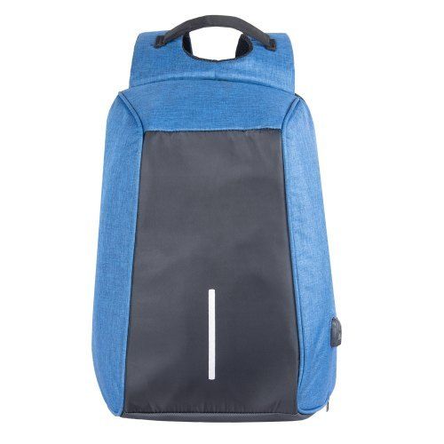 21 L Size Zipper Closure Black And Blue Color Plain Pattern Adjustable Strap Polyester Anti Theft Backpack