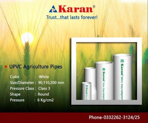 90 To 200 MM 6 Kg Per Square Centimeter Pressure Agriculture Gray UPVC Water Pipes