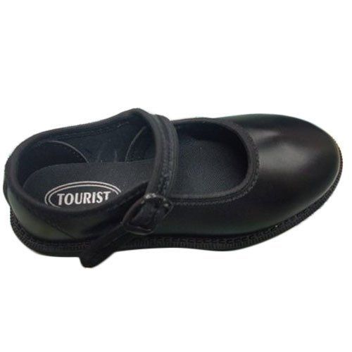 Black Color Girl Rexine School Shoes With PVC Sole